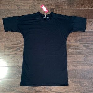 Black t shirt dress with subtle bell sleeves